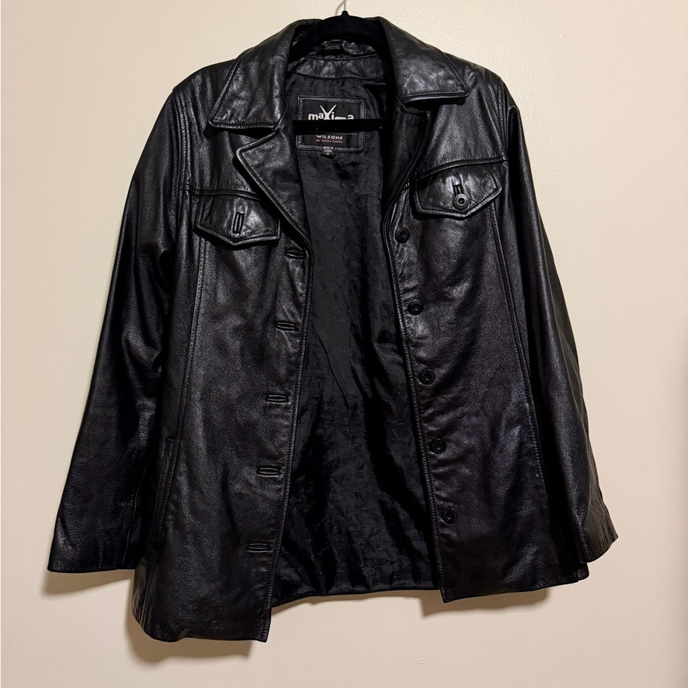 Vintage Wilson’s Maxima y2k leather cropped trench coat size small - Picture 2 of 8